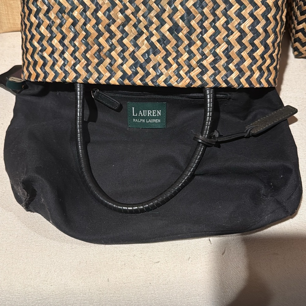 Lauren Ralph Lauren Navy and Tan Woven Tote Set - Picture 5 of 7